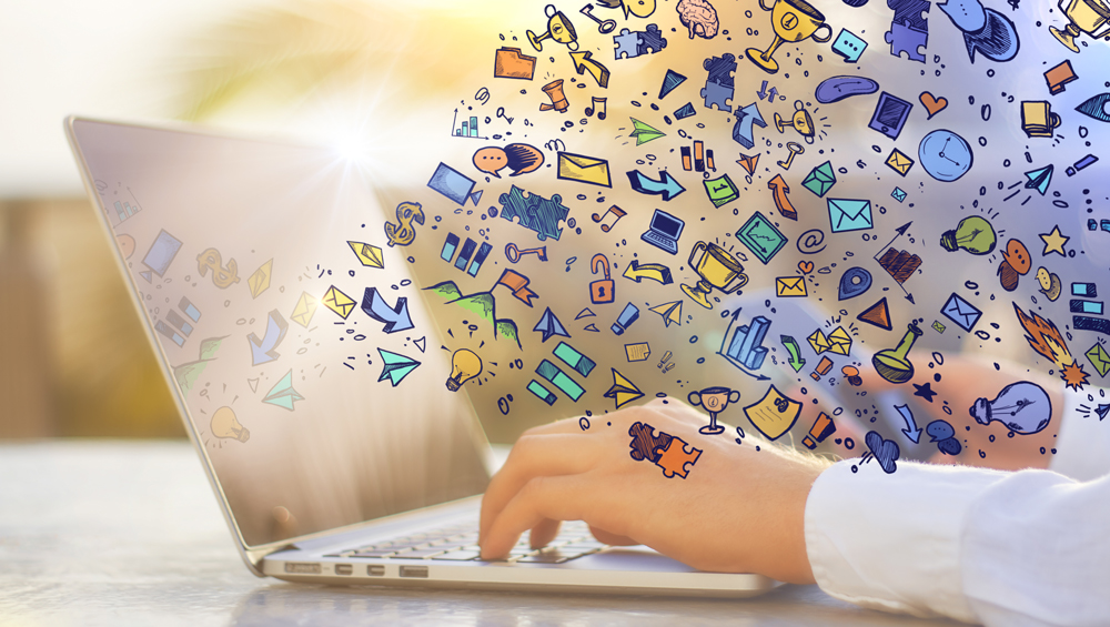 Icons fliegen aus dem Laptop